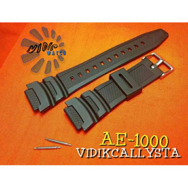 STRAP CASIO AE1000 / TALI KARET CASIO AE 1000 / AE-1000 HITAM BONUS PEN STRAP