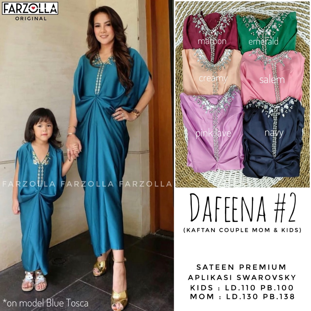 COUPLE KAFTAN DAFEENA 2  MOM AND KIDS/KAFTAN JUMBO ld 130 SATEN ANAK DAN IBU