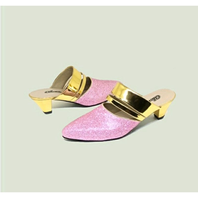 Alona Sepatu Bustong Tiana Pengantin Wanita Big Size 41-45 / Slop Akad Pesta Size Gede Besar Silver Glamour, 44