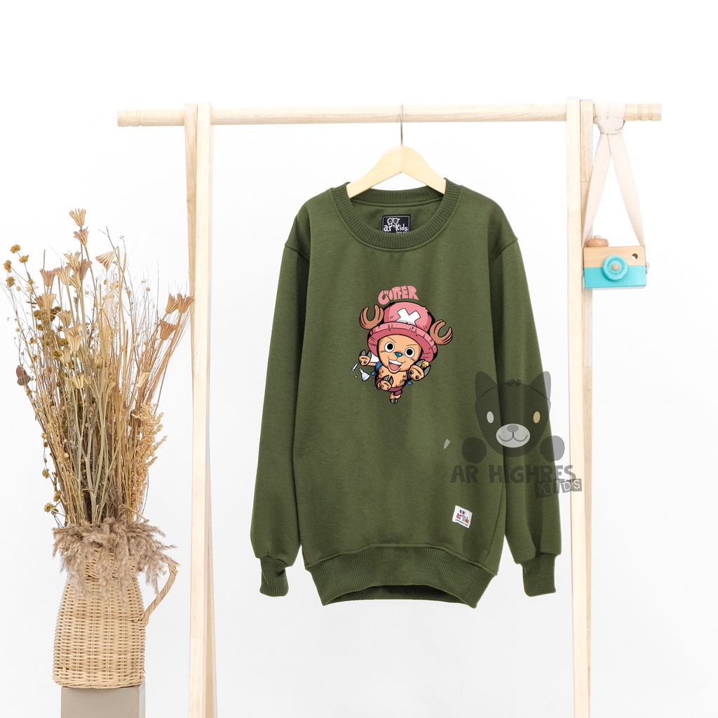 Crewneck Anak Laki-laki / Perempuan Motif Karakter Chopper Happy Warna Army