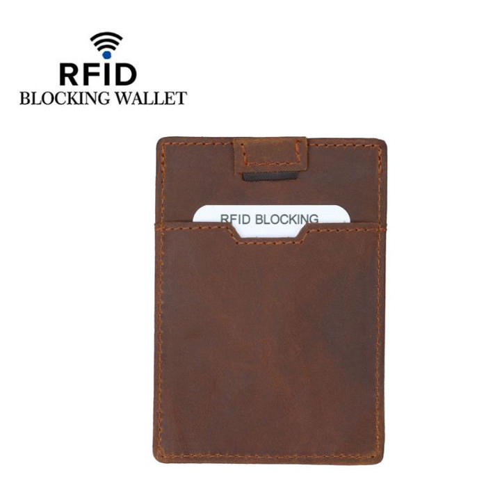 FM105 Anti RFID Pull Up Card Holder Kulit Asli Dompet Kartu