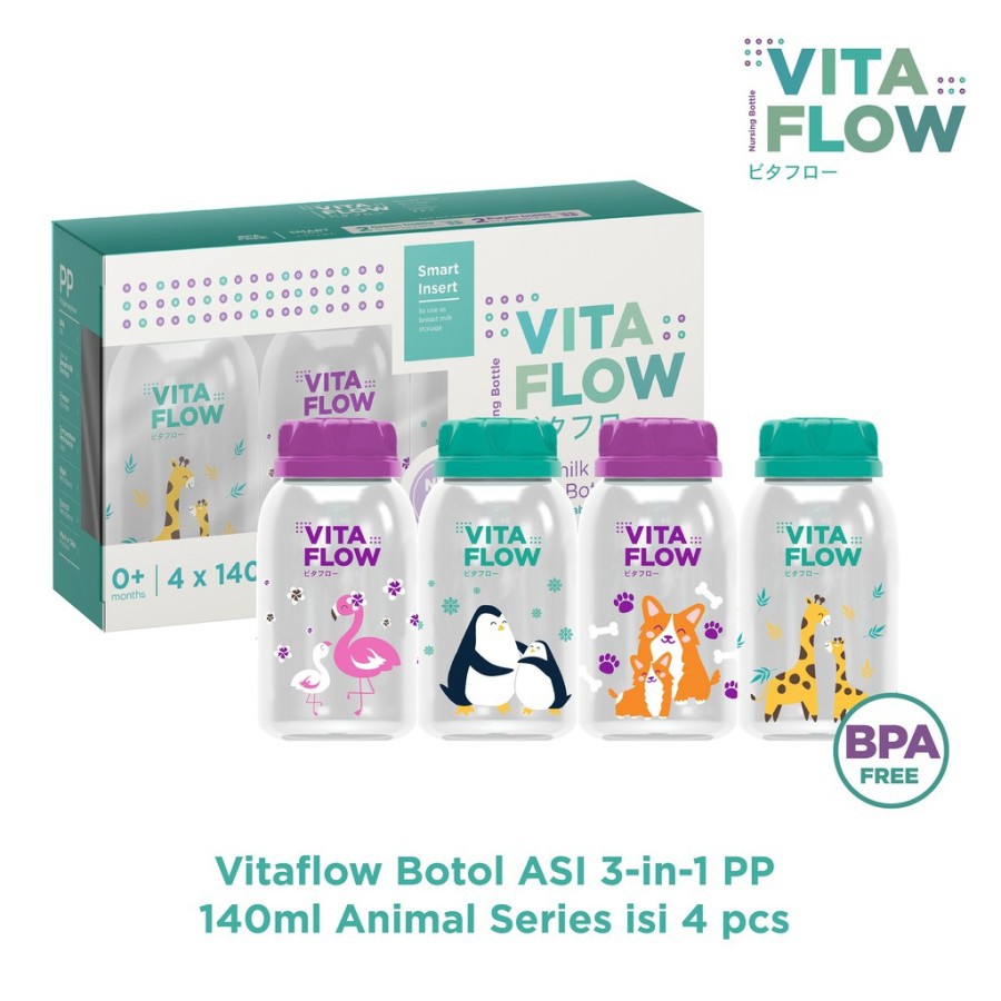 VITA FLOW Botol ASI Plastik BPA Free 4 x 140ml Botol ASIP Standard Neck