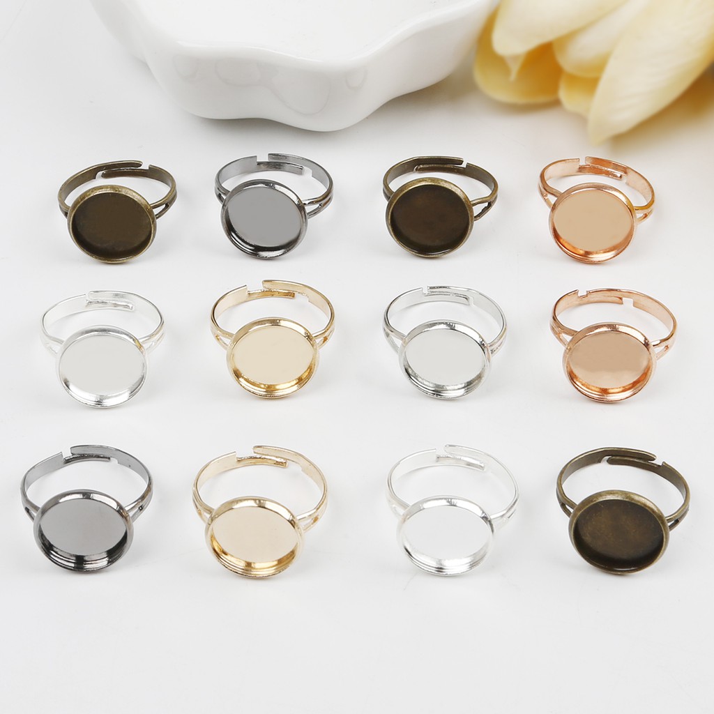 10pcs / Lot Cincin Kosong Diameter Dalam 12mm Adjustable Untuk Membuat Perhiasan Diy