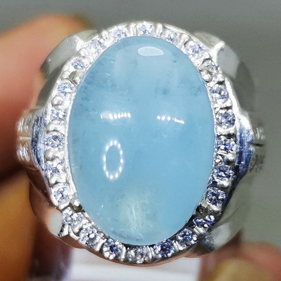 Cincin Kecubung Biru Laut Akuamarine Natural