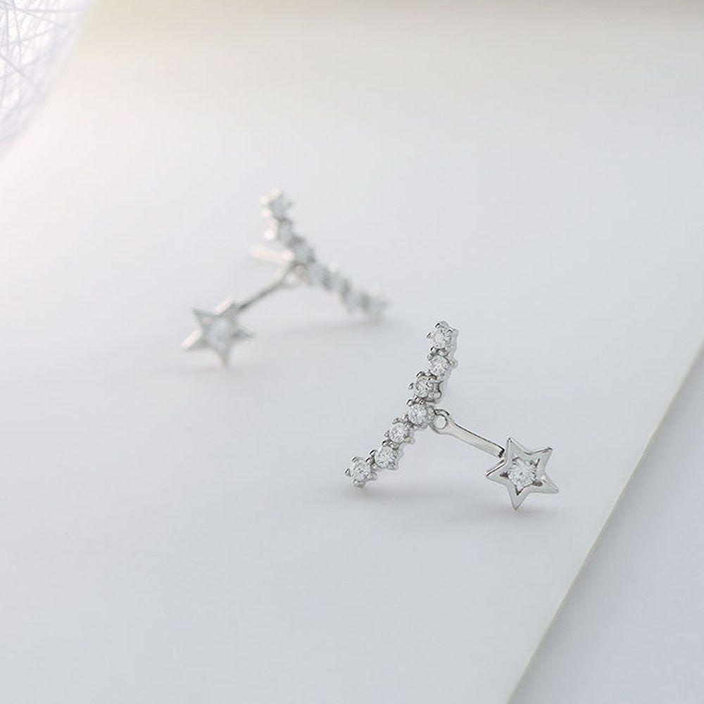 Needway   Stud Earrings Fashion Kepribadian Warna Perak Berlian Imitasi Menjuntai Pentagram Jewelry