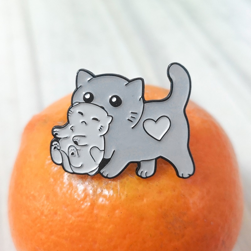 Bros Pin Enamel Desain Kartun Hewan Kucing Ibu Dan Bayi Untuk Hadiah