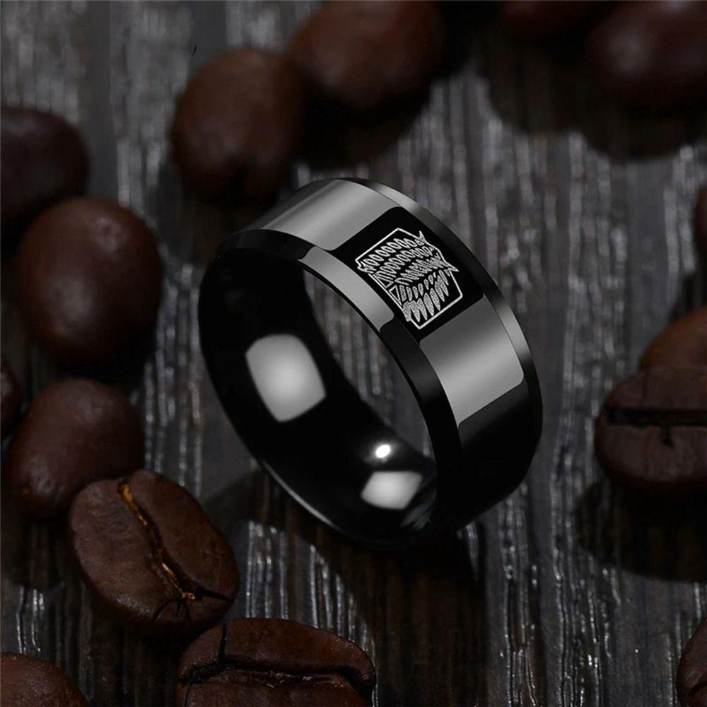 Cincin Desain Anime Attack on Titan Bahan Stainless Steel Untuk Pria