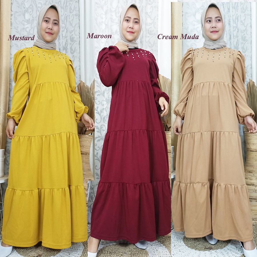 GAMIS SABANI MUTIARA LENGAN KERUT BAWAH 3SUSUN GL FASHION