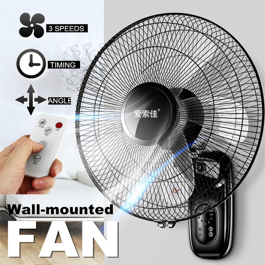 High Quality Remote Control Electric Fan 220v 60w Oscillating Wall Mounted Fan 3 Gears Shopee Indonesia