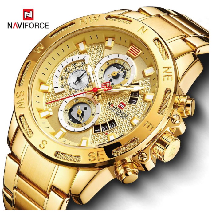 Jam Tangan Pria Chronograph NAVIFORCE 9165 Premium Stainless Steel Water Resistant