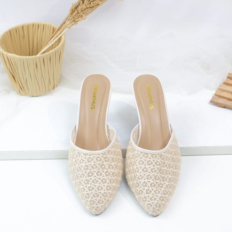 FLASH SALE 7.7 Sendal High Heels Wanita Brukat Simple SP 16