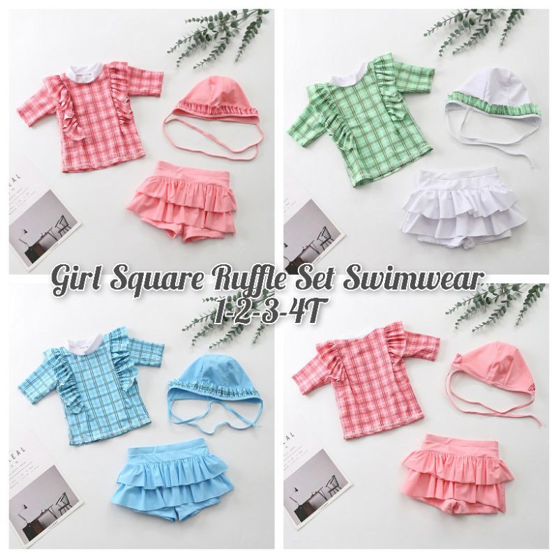 Girl Square Ruffle Set Swimwear/Baju Renang Anak