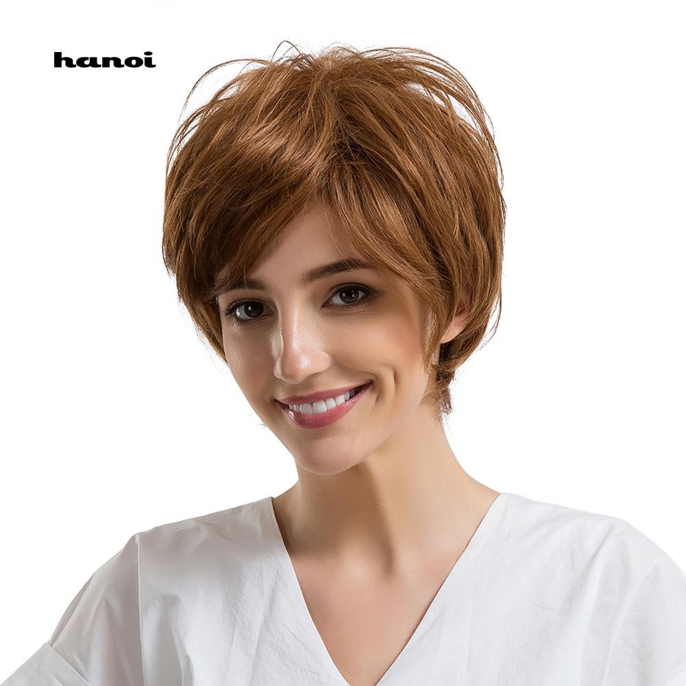 Hn Fashion Light Brown Short Women Wig Adjustable Tab Breathable