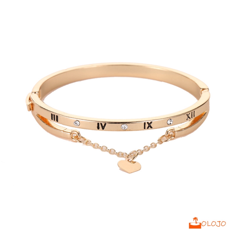 Gelang Bangle Mewah Bahan Stainless Steel dengan Hiasan Hati untuk Wanita