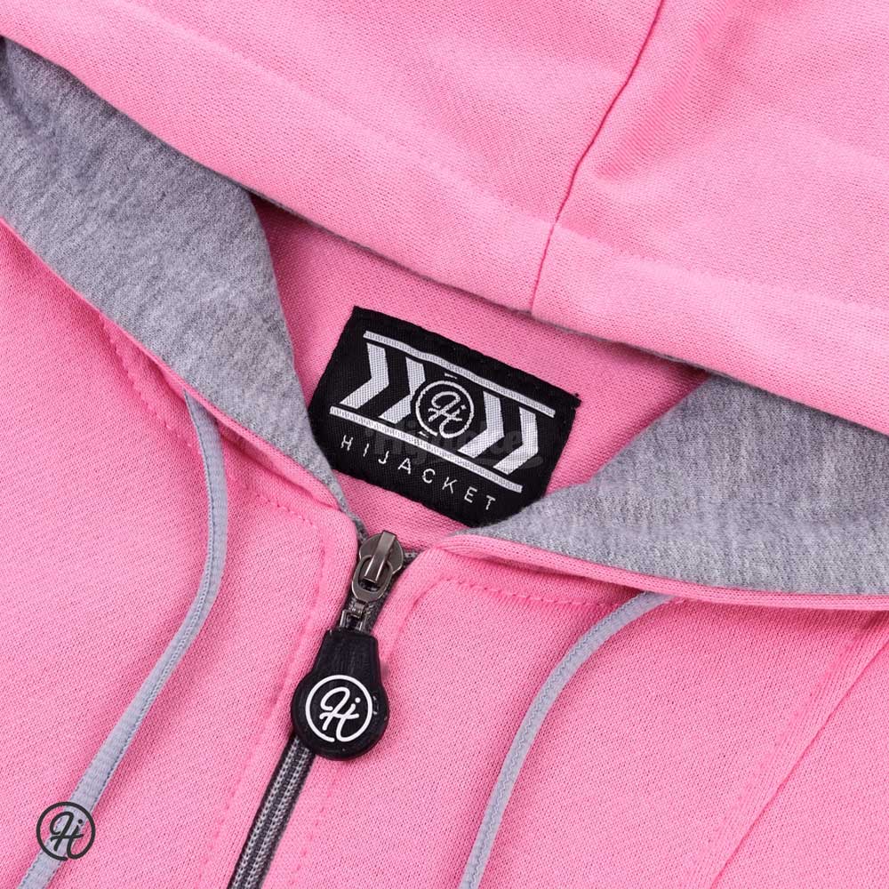 Jaket Jacket Hoodie Panjang Muslimah Wanita Cewek Jeket Hijaber Kekinian Abu Tua Pink Hijacket YK-8