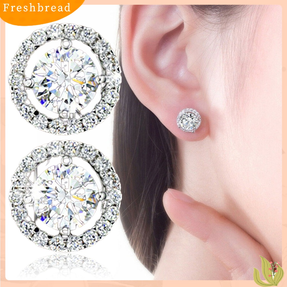 Fresh| Anting Stud Bentuk Bulat Aksen Berlian Imitasi Bahan Alloy Untuk Wanita