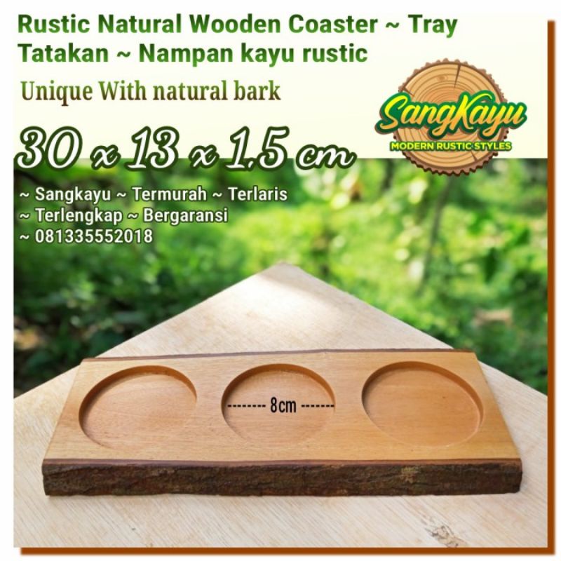 Tatakan kayu nampan kayu tray wooden 3 cups Coffee coaster rustic unik