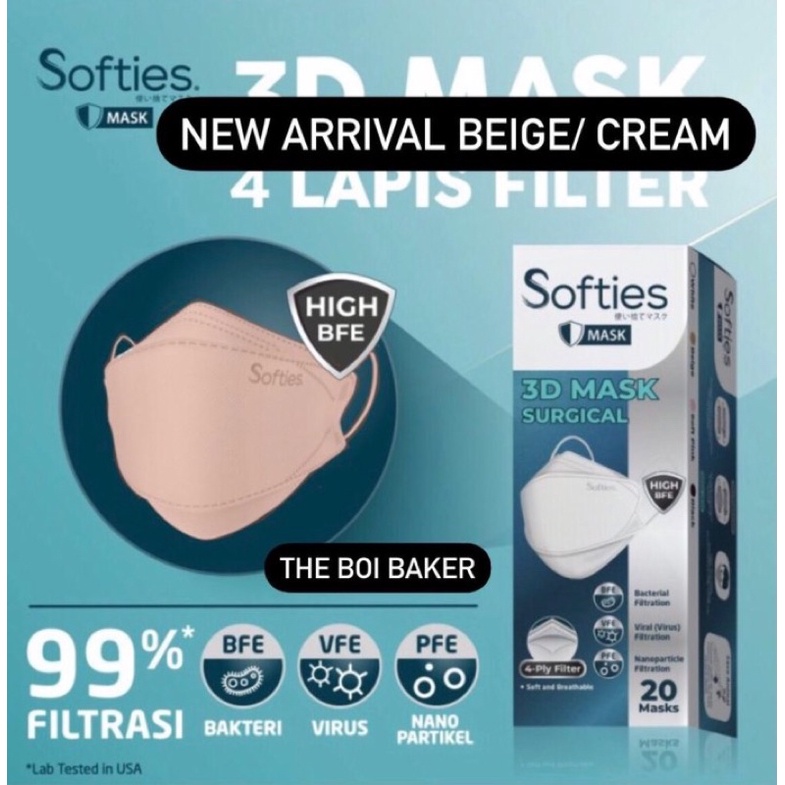 Softies Masker Surgical 3D 4ply KF94 Box 20 (ORI 100%/Uang Kembali)