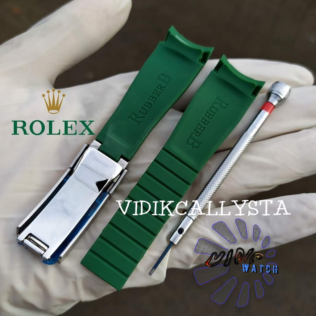 Strap Rolex Rubber B + Buckle khusus Rolex Gmt/Yact master 20mm Model Curve Swiss - Hijau