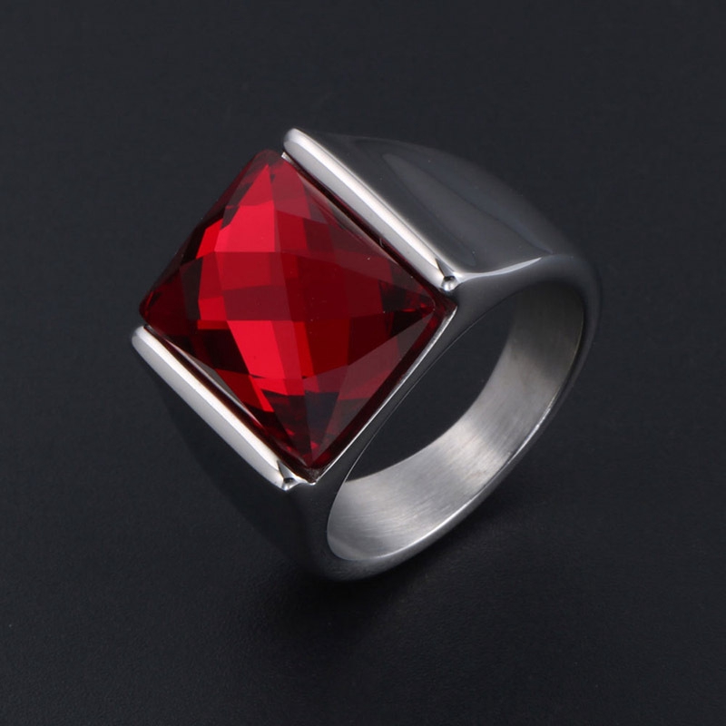 Cincin garnet Bahan Stainless Steel Warna Merah untuk Pria