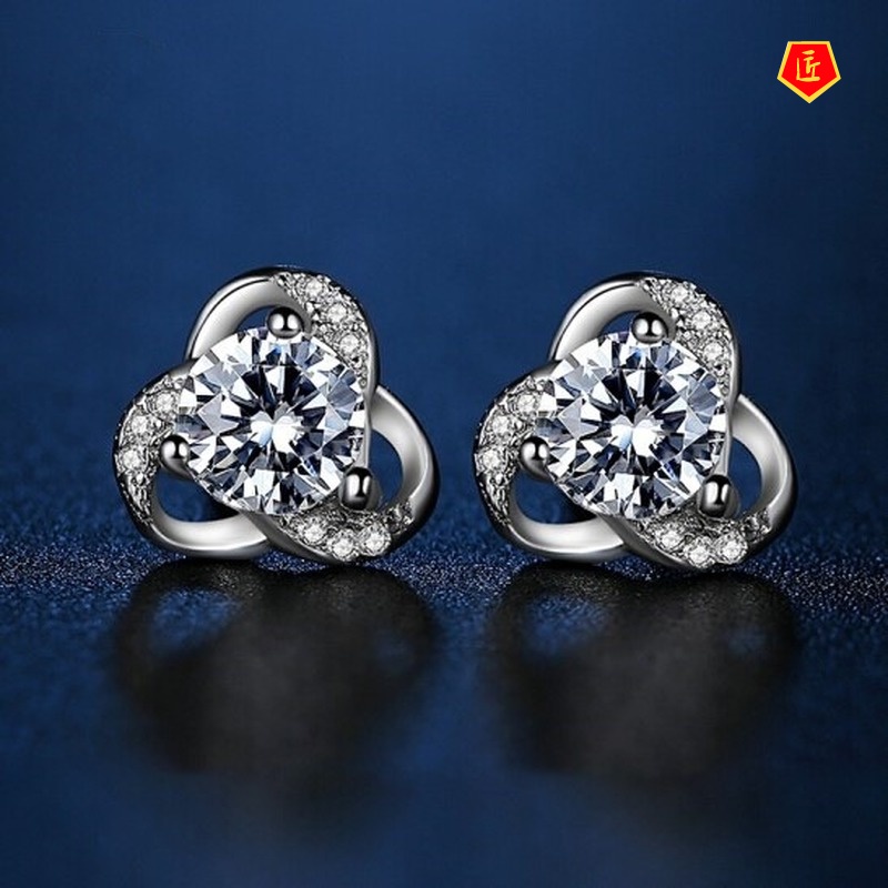 [Ready Stock]Women's Exquisite Cute Flowers Rhinestone Earrings