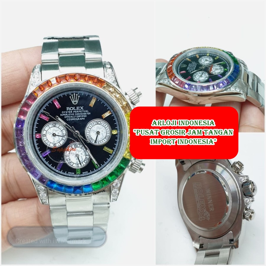 Diskon Jam Tangan Pria ROLEX Daytona Rainbow Matic Silver Garansi 1th
