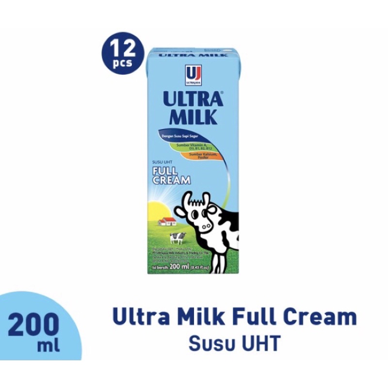 

ultra milk susu UHT full cream 12x200ml