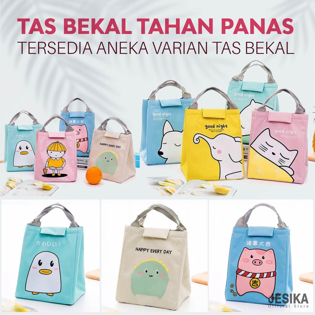 Tas bekal makanan food lunch bag aluminium foil anak sekolah besar kecil cowok laki-laki perempuan karakter gambar hewan estetik tahan panas dingin