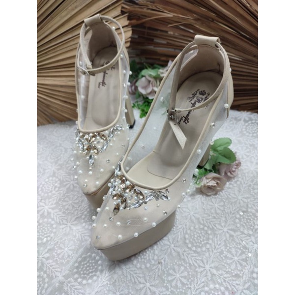 sepatu rafaizoutfit wedding heels wanita cream tinggi 12cm