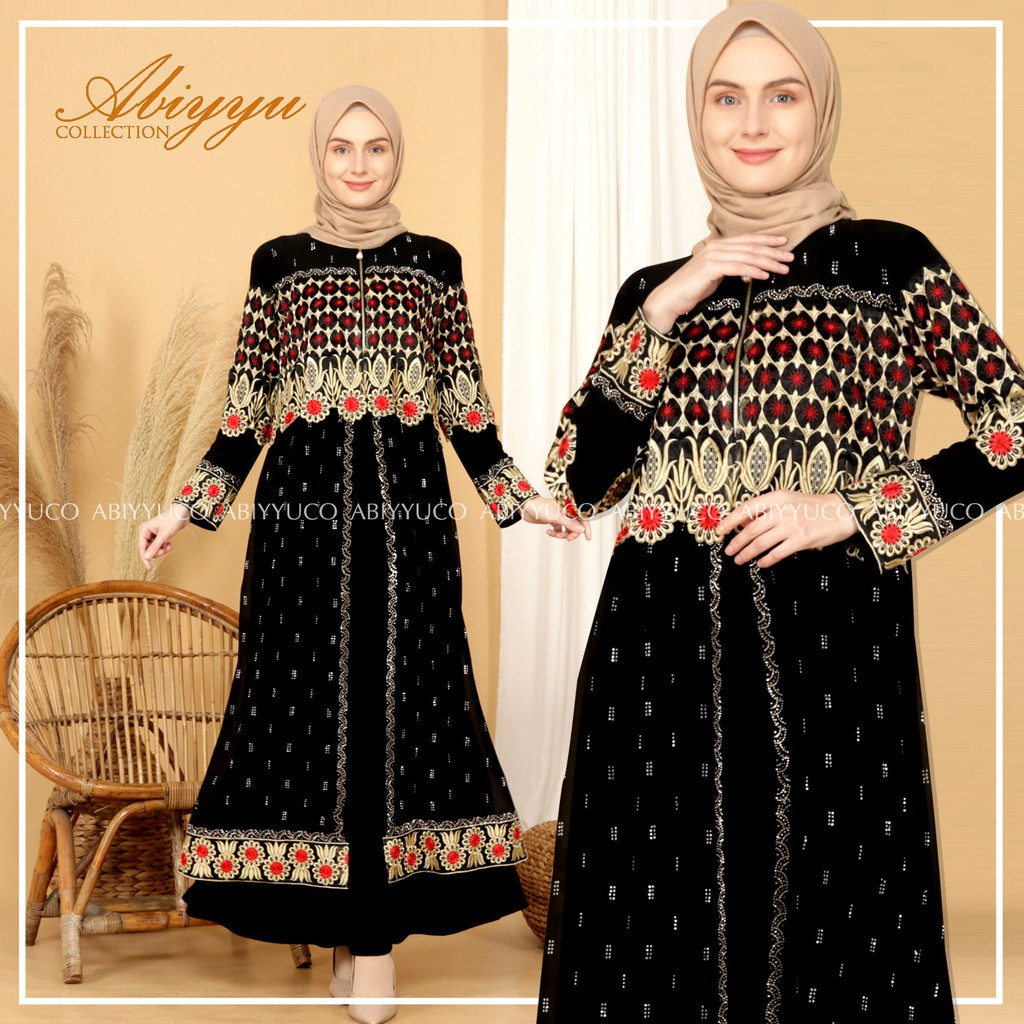 Abiyyuco TA9004 | Gamis Abaya Turkey Mewah Turki Busui Turkiy Hitam Elegan Turky Warna Terbaru Resleting Depan