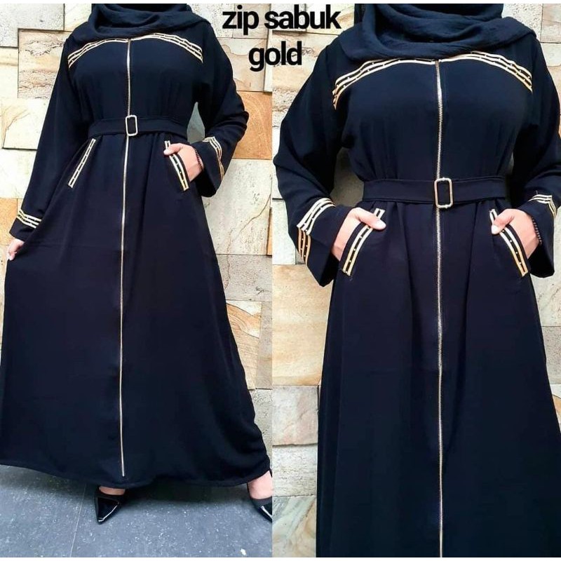 abaya ziper bahan jet black premium