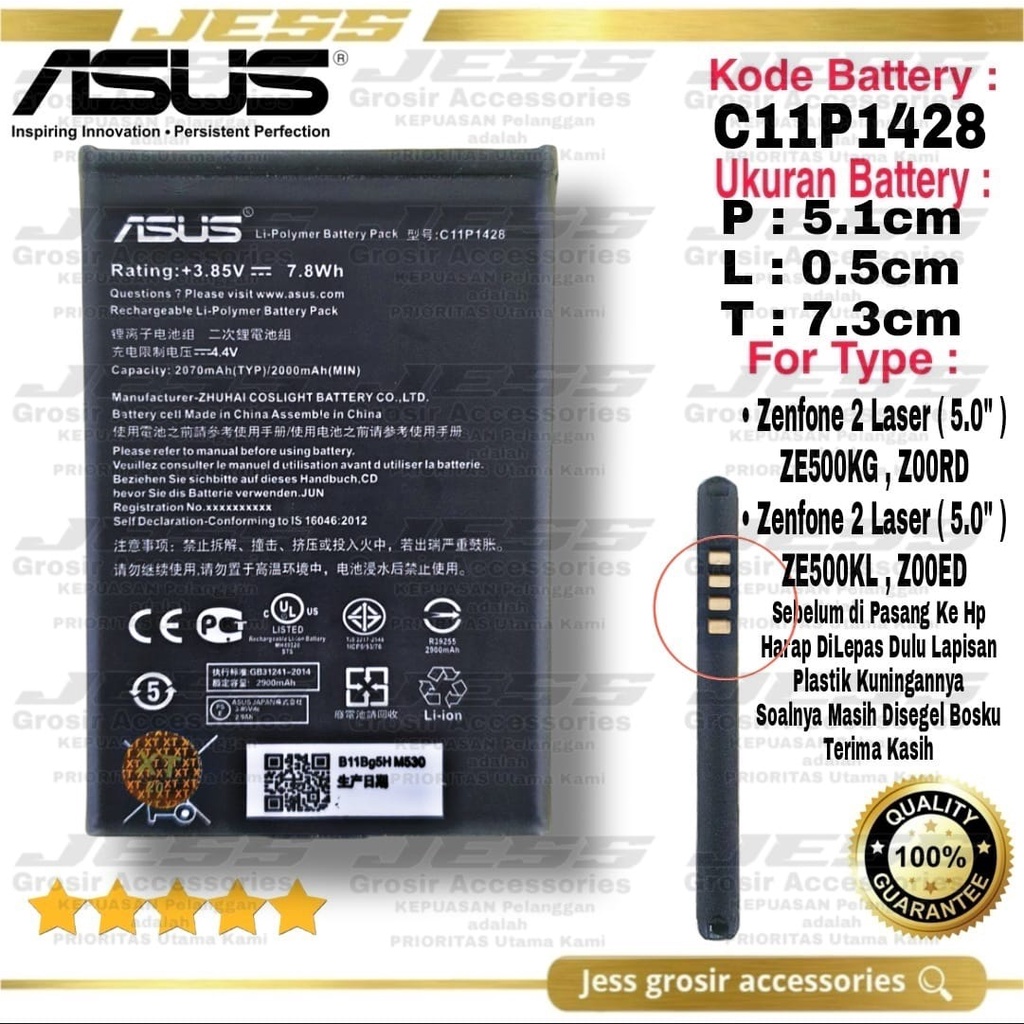 Baterai ASUS Zenfone 2 Laser 5.0 Inchi ZE500KL Z00ED ZE500KG Z00RD Kode Battery C11P1428 Original