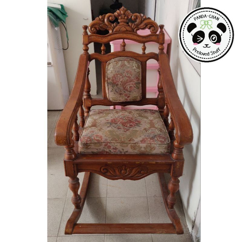 ((NEGO)) Preloved Kursi Goyang Antik Kayu Jati Ukir