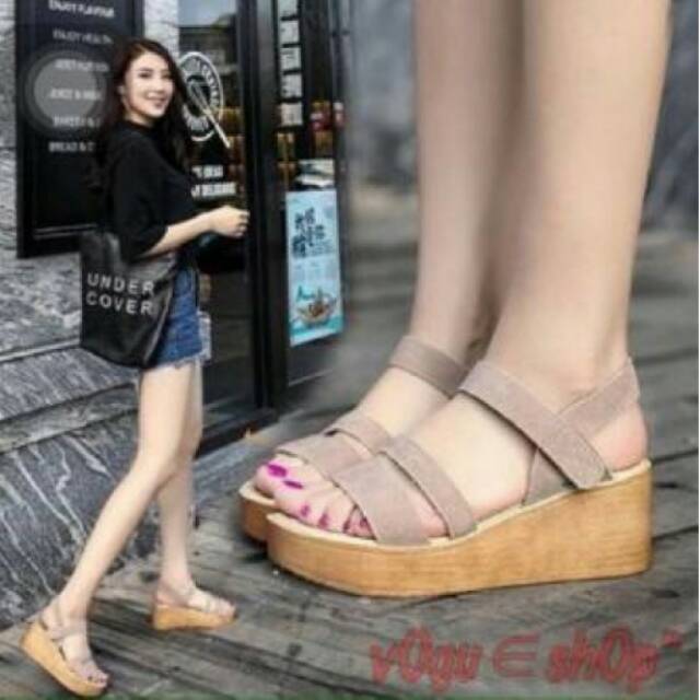 wedges suade hitam dan mocca / WEDGES KOREA GWS-1069 / sepatu wanita murah