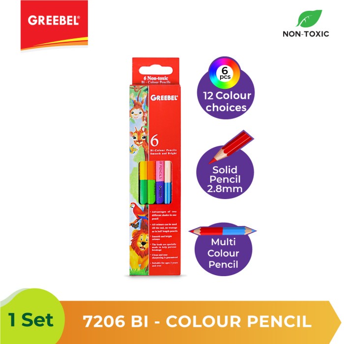 Pensil Warna Greebel 7206 BI Colour Pencil / Dual Warna - 6pcs.