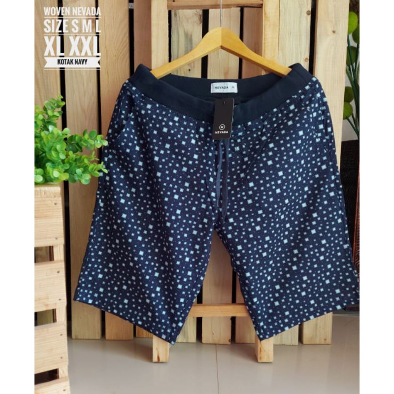Celana pendek motif pria dewasa nevada ori matahari branded pinggang karet tali kolor