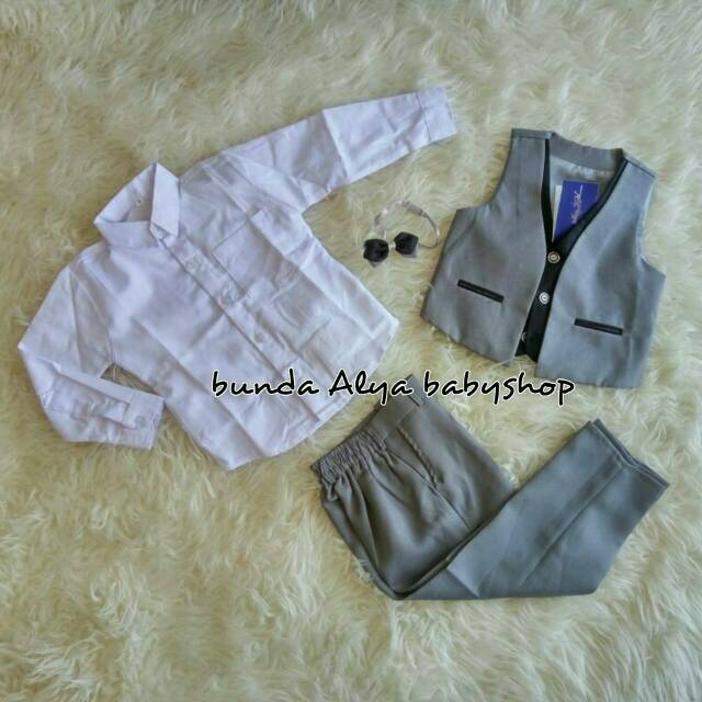 Setelan Resmi Bayi Anak Laki Usia 3 6 bulan 1 2 Tahun Vest ABU PREMIUM - Setelan Pesta Anak Cowok Dasi Set Vest GREY Lengkap