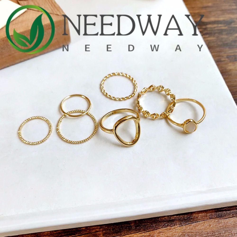 Needway  7Pcs/set Joint Ring Set Women Girls Fashion Accessories Rings Twist Chain Korean Metal Friend Gifts Vintage Tail Ring/Multicolor