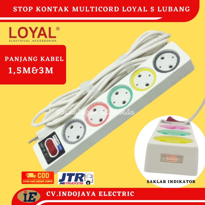 Loyal Yunior Multicord Stop Kontak Gepeng Lubang 5 + Kabel 1.5M Dan 3M LY213