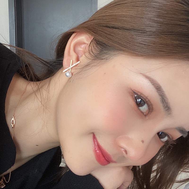 Anting Tusuk Gantung Sterling Silver 925 Desain Salib Hias zircon + Mutiara Gaya Korea / simple / trendy Untuk Wanita