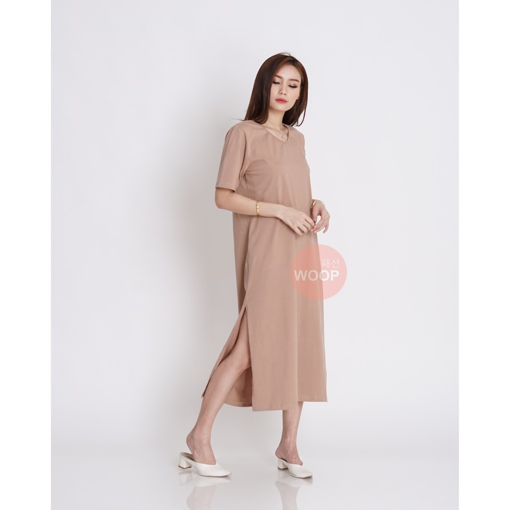 WOOPFASHION HYERI VEE LOOSE DRESS Sarah Gibson Side Slit Basic Vneck Dress Polos Maxi Casual Dress