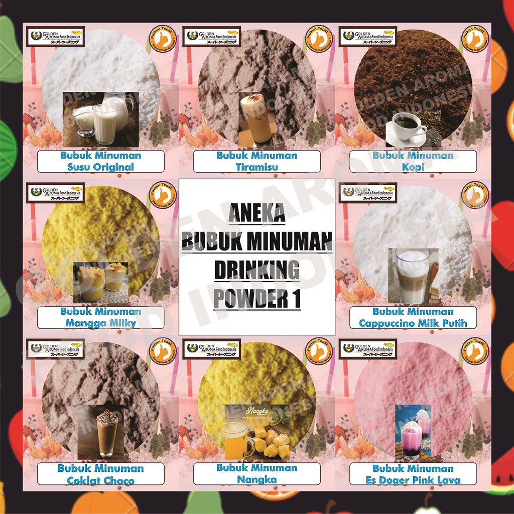 

Aneka Serbuk Bubuk Minuman Drink Powder 1Kg Rasa Coklat Susu Tiramisu Mocca Pisang Nangka Jeruk