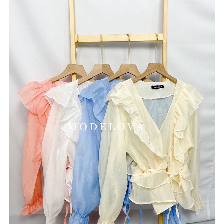 MDLV ~ 2863# Donalda Ruffle Top Blouse Organza Blouse Premium Import Fashion Import