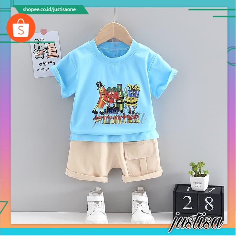 Promo !! Setelan baju anak cowok / setelan applesthe munchies ukuran 1tahun-4tahun / Setelan anak import trendy