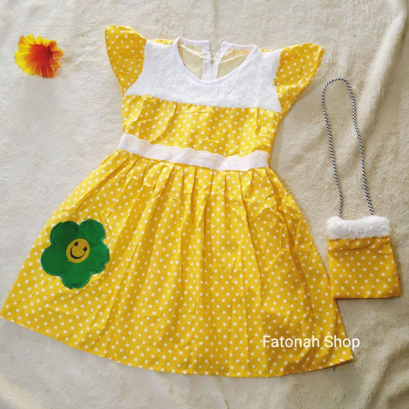 Dress Anak 2 3 tahun gaun tas anak cewek baju anak perempuan tas bulu polka ( dress andin Bag )