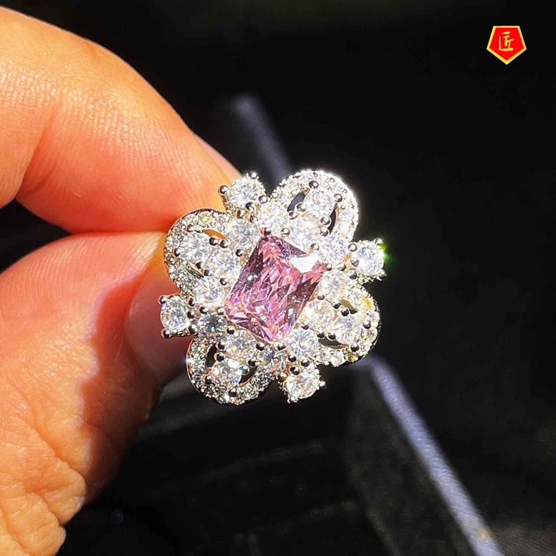[Ready Stock]Fashion High Sense Natural Pink Diamond Fully-Inlaid Ring