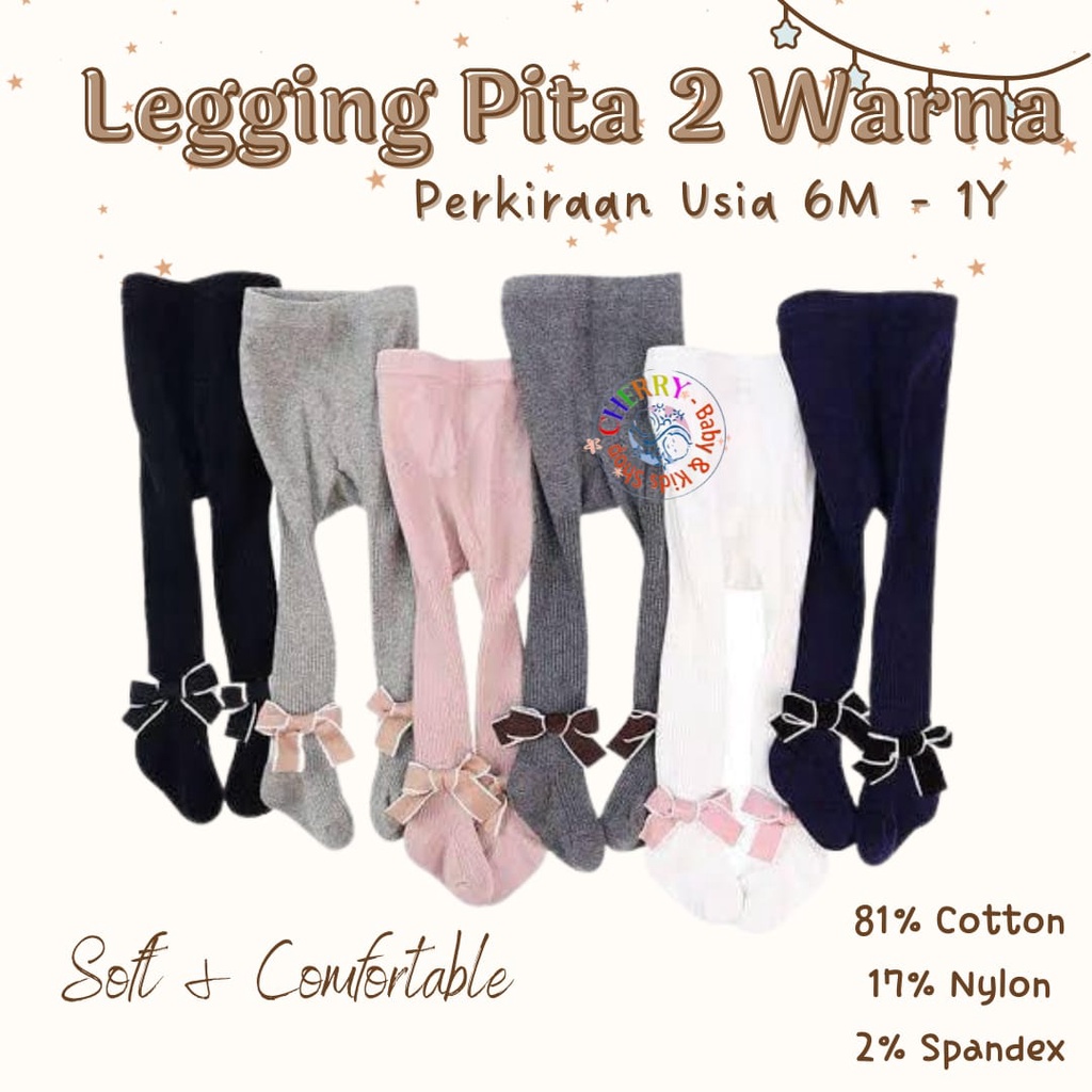 Legging Pita 0-1Y Legging Anak Perempuan Motif Salur Dengan Aksen Pita 2 Warna / Carlyn Legging Lucu Adem High Quality CBKS VC