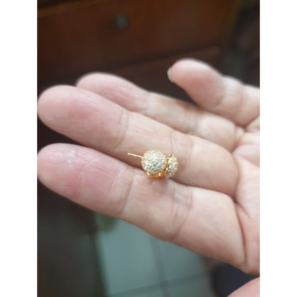 Giwang donat anting tusuk tindik emas asli 375 bola disko disco mata putih