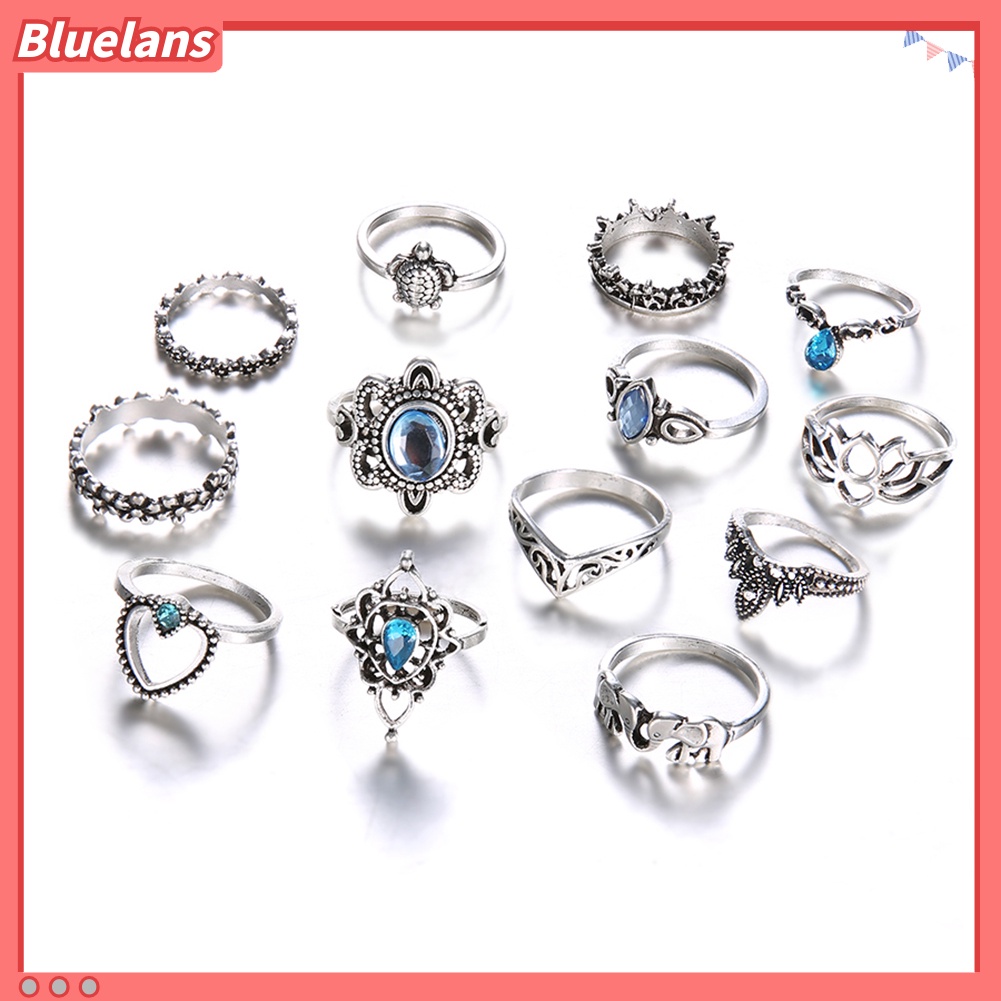 Bluelans 13Pcs Boho Hollow Stacking Ring Set Knuckle Midi Tip Finger Party Women Jewelry