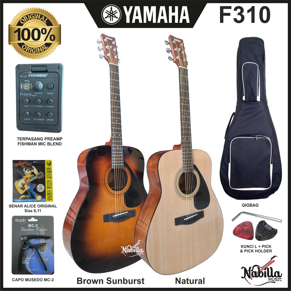 Gitar ORIGINAL Yamaha Akustik Acoustic Folk F310 / F 310 / F-310 Equalizer Fishman Mic Blend Gratis 